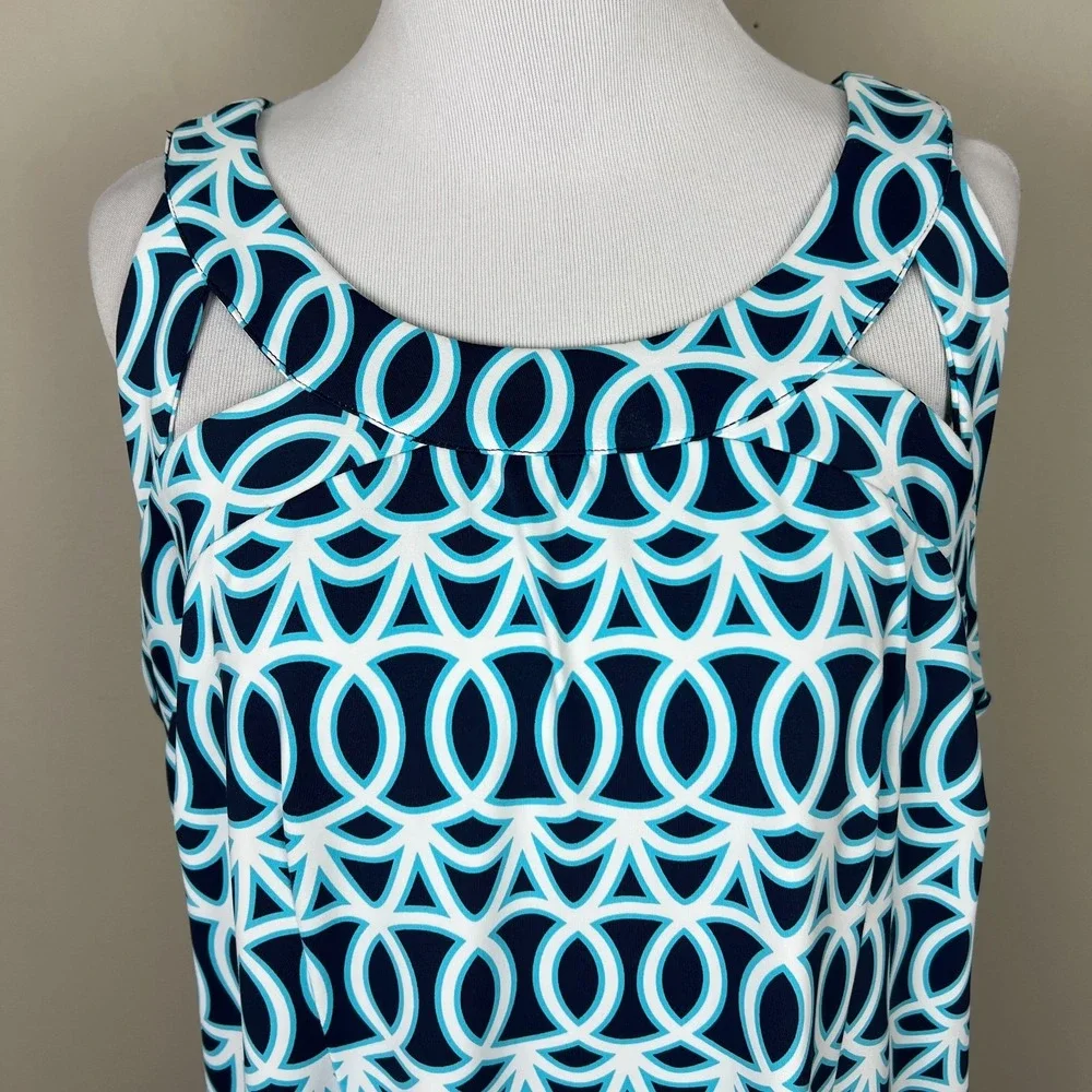 LULU B Dress‎ Womens XL Blue Geometric Sleeveless UPF 50 Strappy Travel Resort